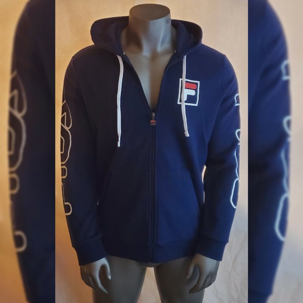 FILA ZIPPER COTTON CVC FLEECE SPORT HOODIE MEN SIZE M LOGO DESIGN ON BOT…